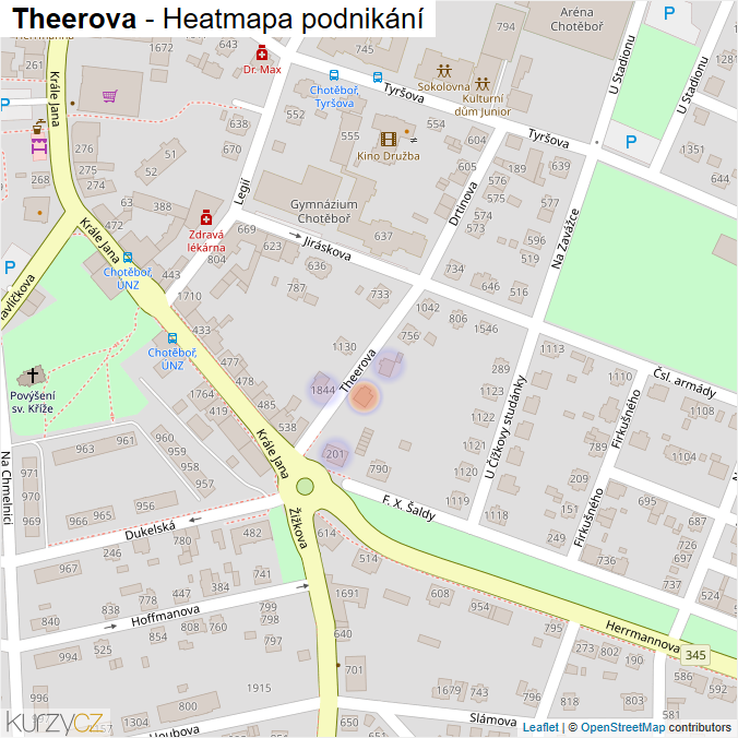 Mapa Theerova - Firmy v ulici.