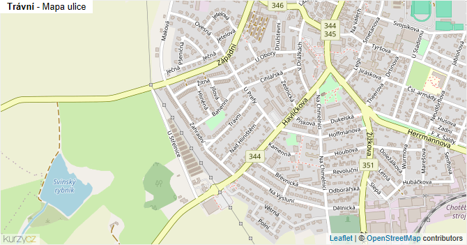 Trávní - mapa ulice