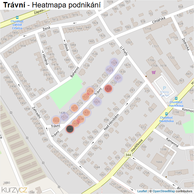 Mapa Trávní - Firmy v ulici.