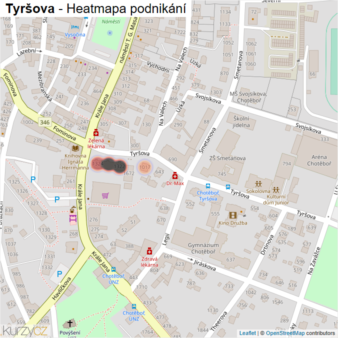 Mapa Tyršova - Firmy v ulici.