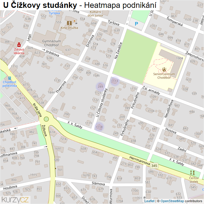 Mapa U Čížkovy studánky - Firmy v ulici.
