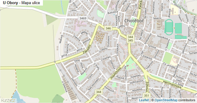 U Obory - mapa ulice