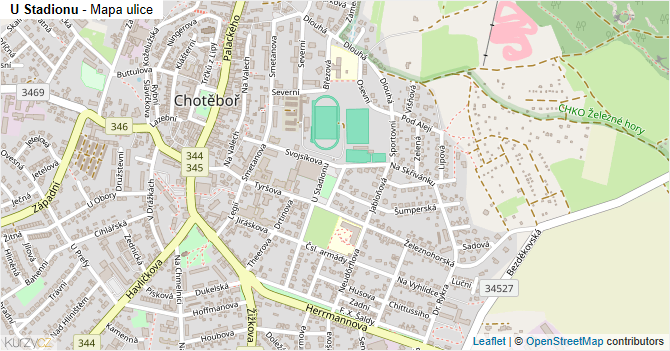 U Stadionu - mapa ulice