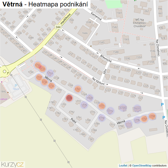 Mapa Větrná - Firmy v ulici.
