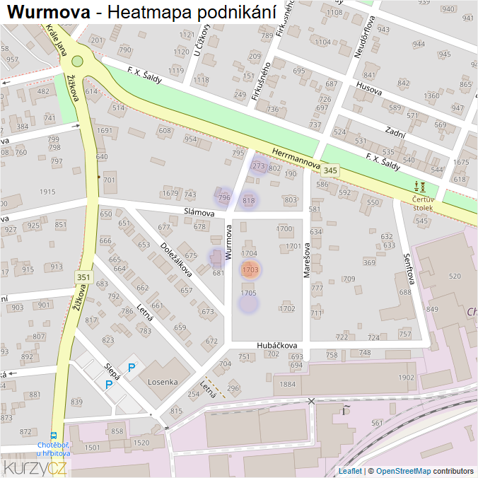 Mapa Wurmova - Firmy v ulici.