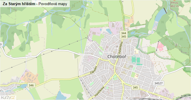 Za Starým hřištěm - záplavové mapy stoleté vody