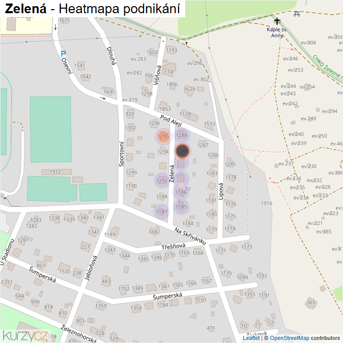 Mapa Zelená - Firmy v ulici.