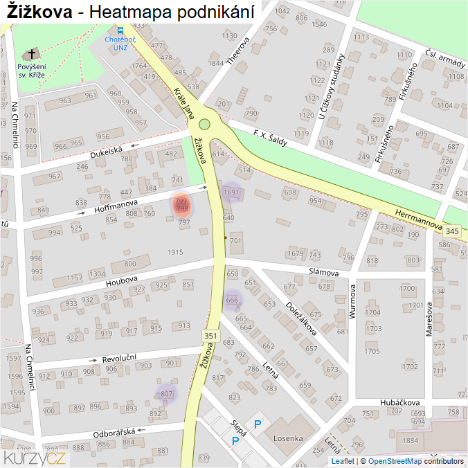 Mapa Žižkova - Firmy v ulici.