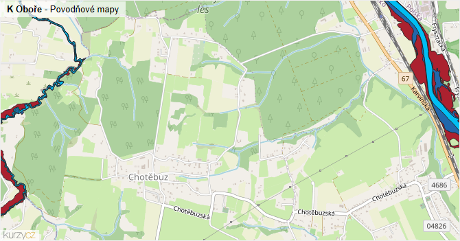 K Oboře - záplavové mapy stoleté vody