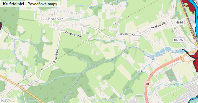 Ke Střelnici - záplavové mapy stoleté vody