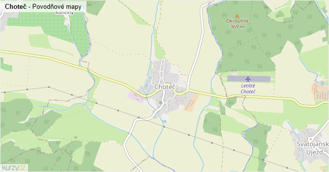 Choteč - záplavové mapy stoleté vody