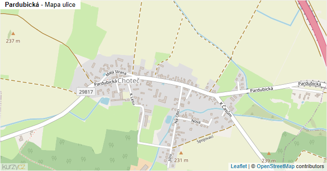 Pardubická - mapa ulice