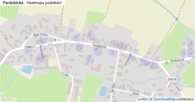 Pardubická - mapa podnikání
