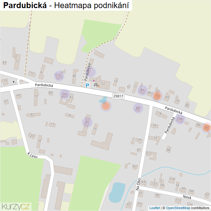 Mapa Pardubická - Firmy v ulici.