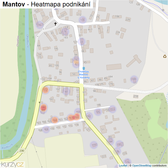 Mapa Mantov - Firmy v části obce.