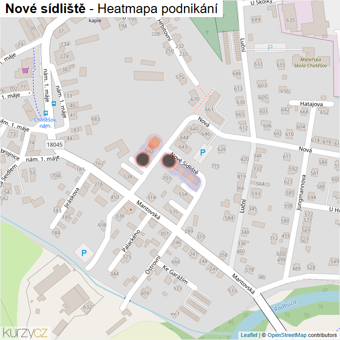 Mapa Nové sídliště - Firmy v ulici.