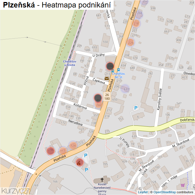 Mapa Plzeňská - Firmy v ulici.