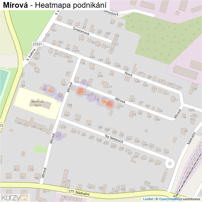 Mapa Mírová - Firmy v ulici.