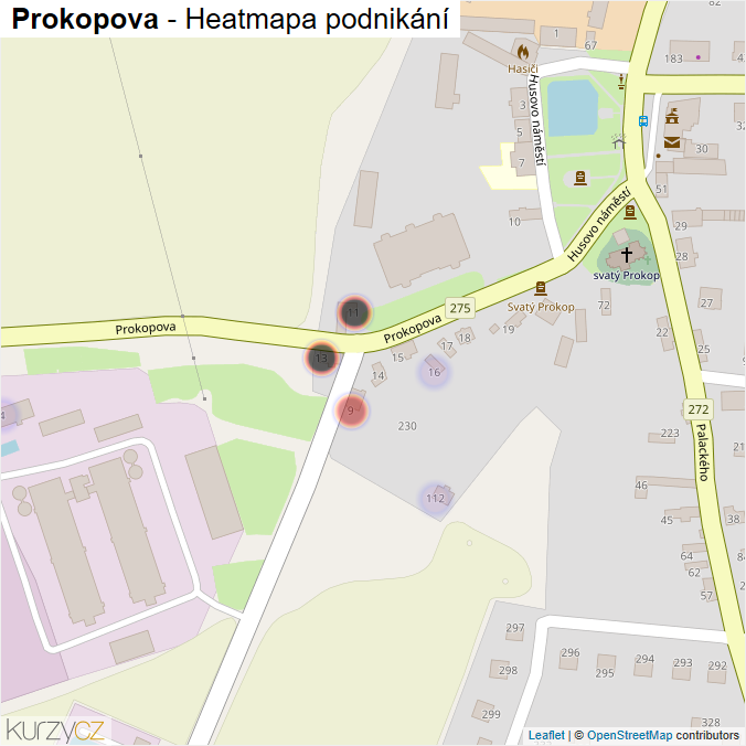 Mapa Prokopova - Firmy v ulici.