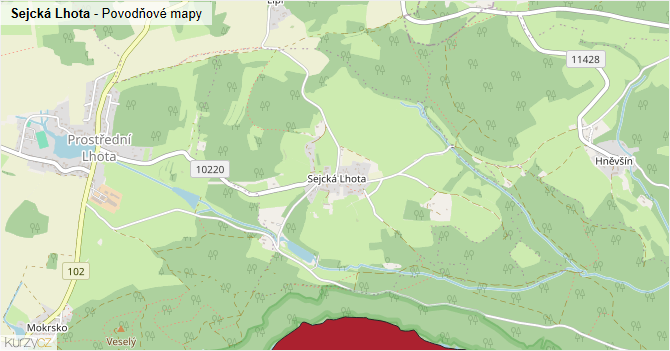 Sejcká Lhota - záplavové mapy stoleté vody