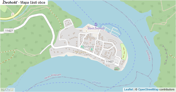 Živohošť - mapa části obce