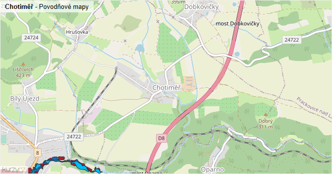 Chotiměř - záplavové mapy stoleté vody