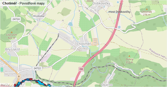 Chotiměř - záplavové mapy stoleté vody