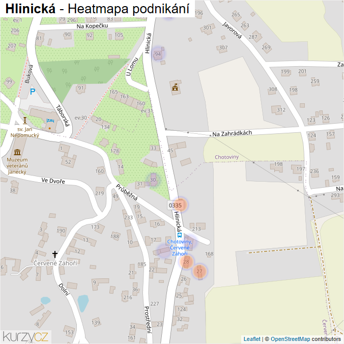 Mapa Hlinická - Firmy v ulici.