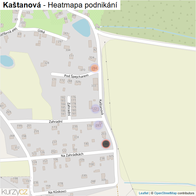 Mapa Kaštanová - Firmy v ulici.