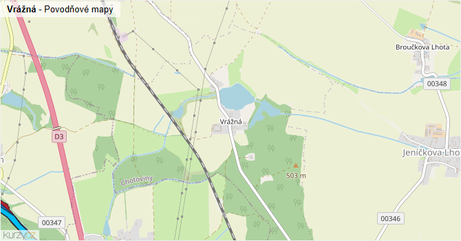 Vrážná - záplavové mapy stoleté vody