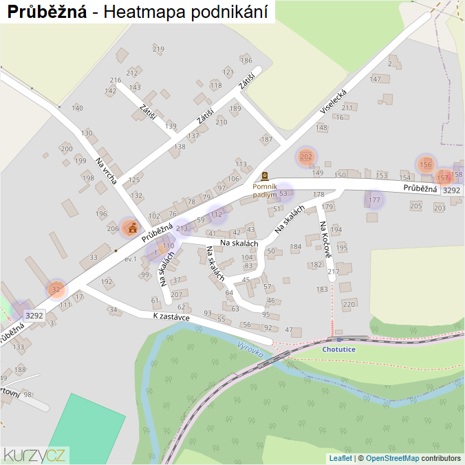 Mapa Průběžná - Firmy v ulici.