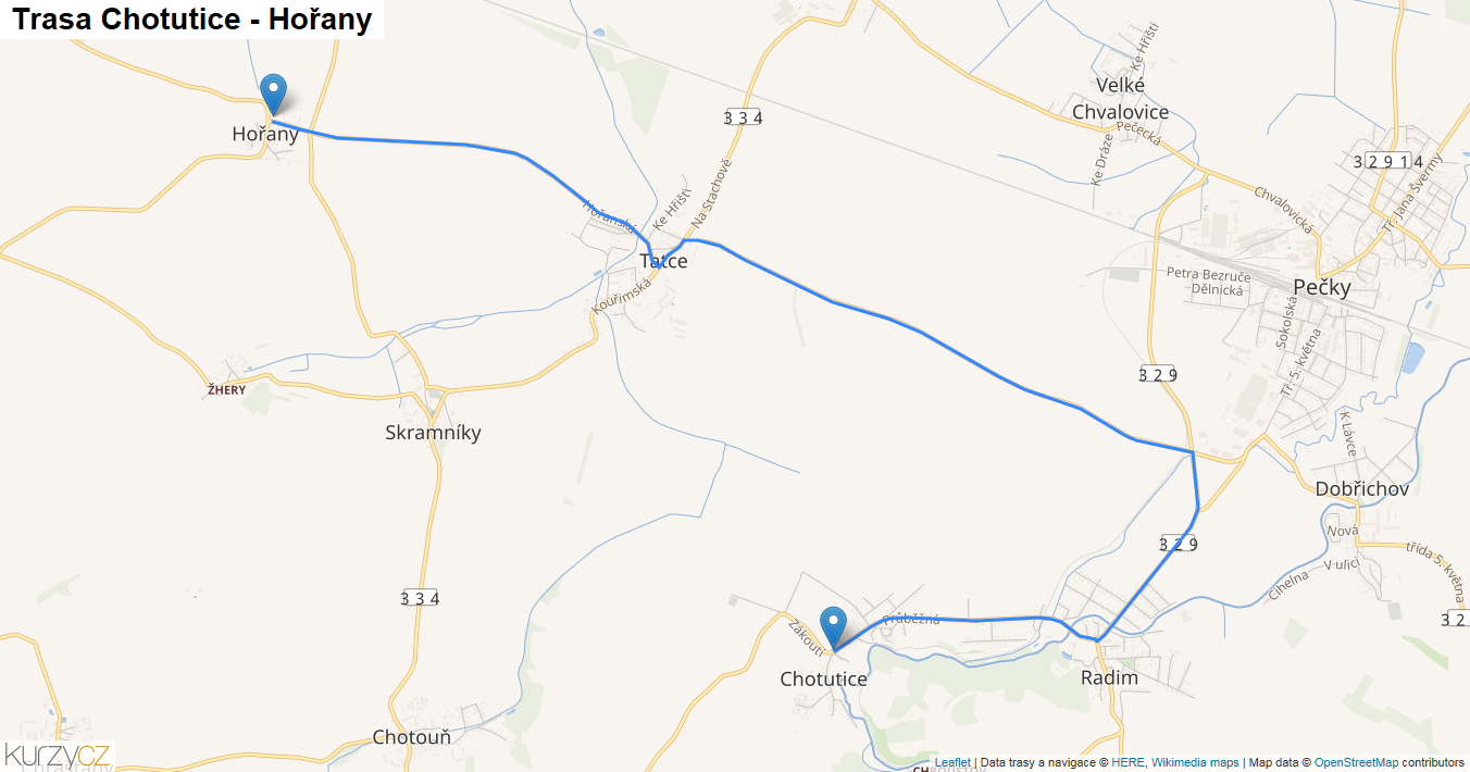 Chotutice-Hořany, mapa trasy