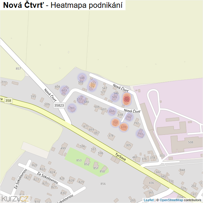 Mapa Nová Čtvrť - Firmy v ulici.