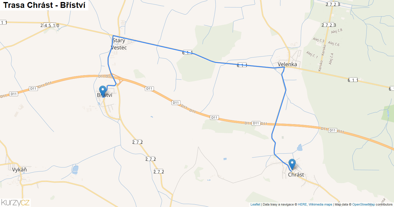 Chrást-Bříství, mapa trasy