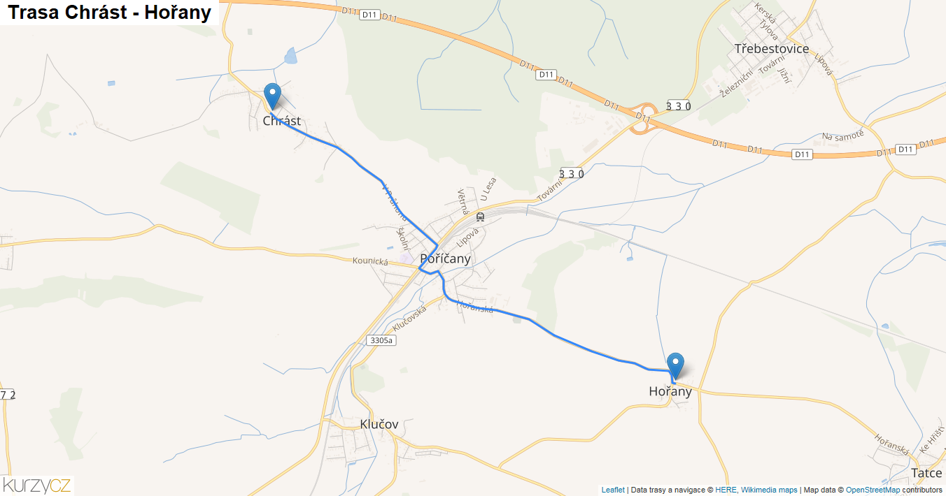 Chrást-Hořany, mapa trasy