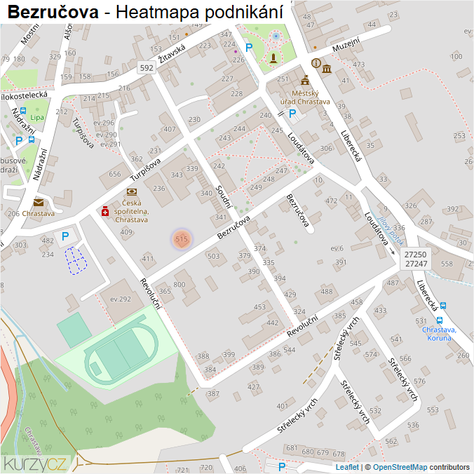 Mapa Bezručova - Firmy v ulici.