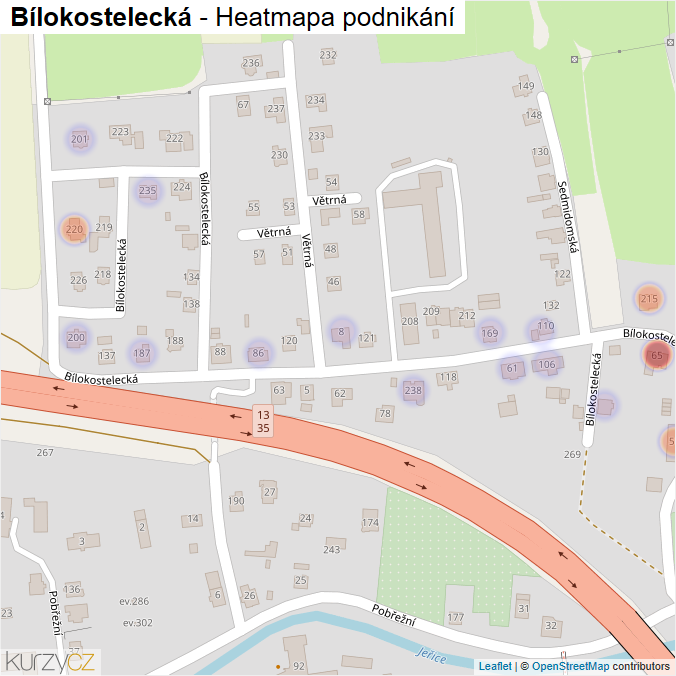 Mapa Bílokostelecká - Firmy v ulici.
