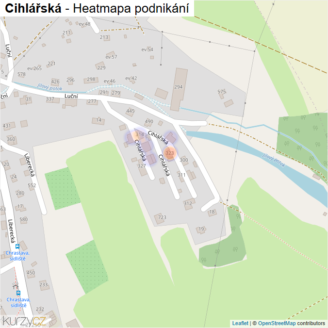 Mapa Cihlářská - Firmy v ulici.