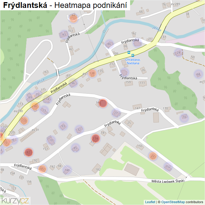 Mapa Frýdlantská - Firmy v ulici.