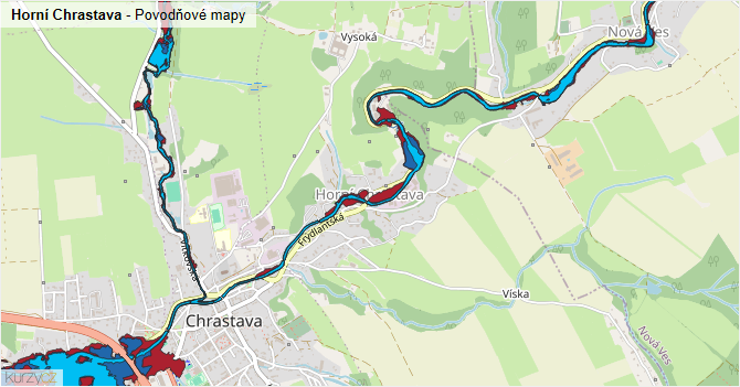 Horní Chrastava - záplavové mapy stoleté vody