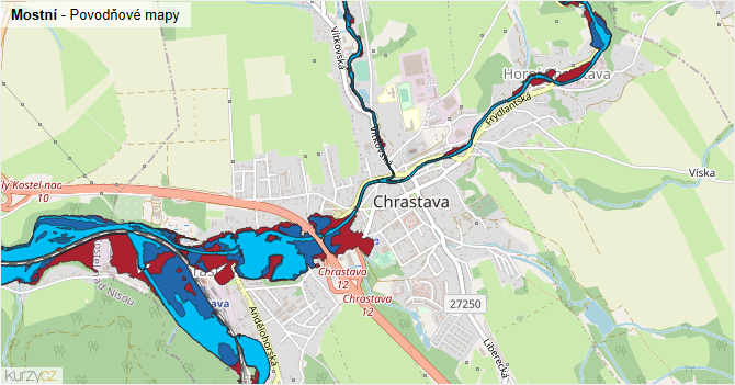 Mostní - záplavové mapy stoleté vody