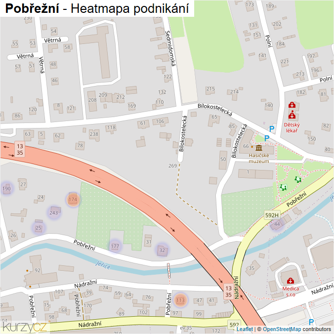 Mapa Pobřežní - Firmy v ulici.