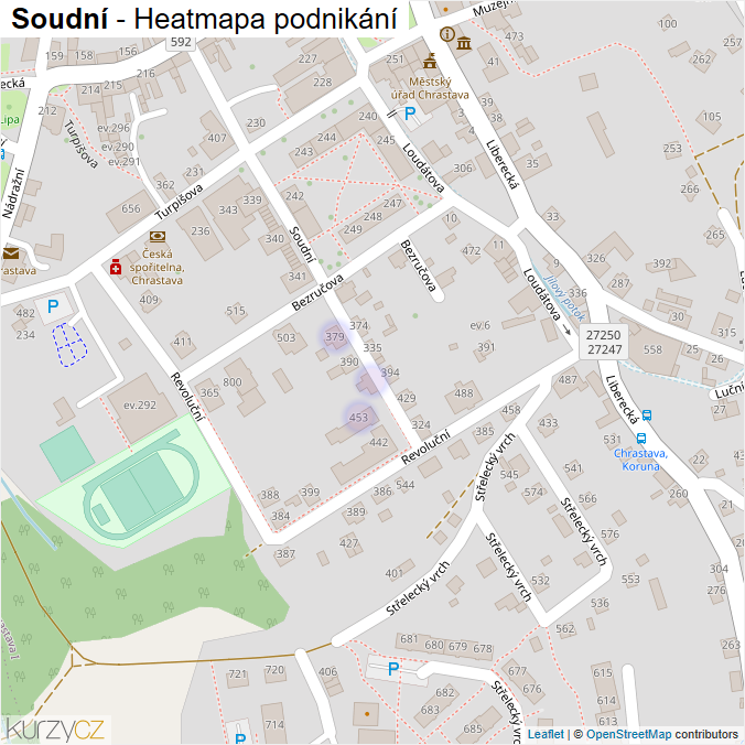 Mapa Soudní - Firmy v ulici.