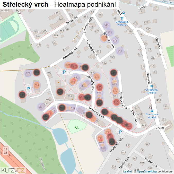 Mapa Střelecký vrch - Firmy v ulici.