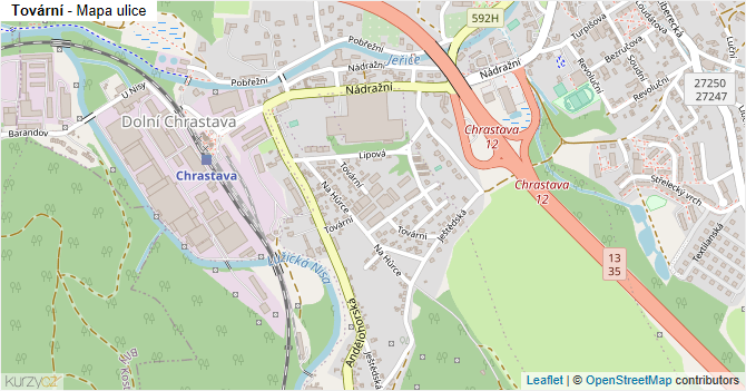 Tovární - mapa ulice