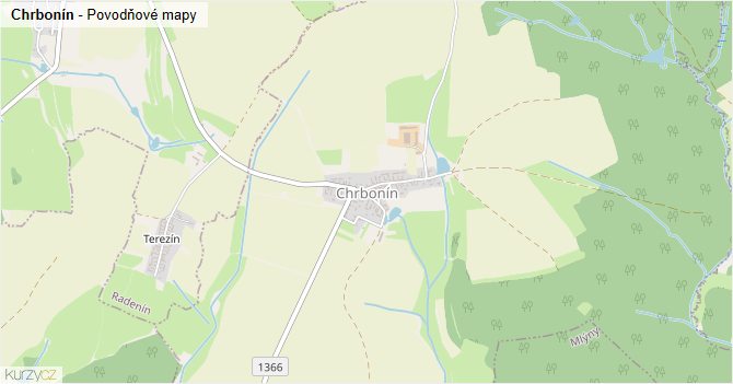 Chrbonín - záplavové mapy stoleté vody