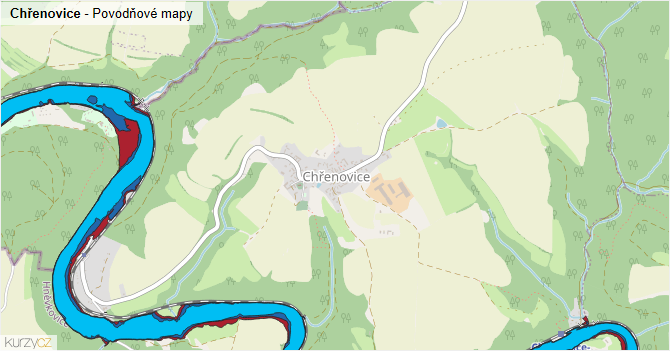 Chřenovice - záplavové mapy stoleté vody