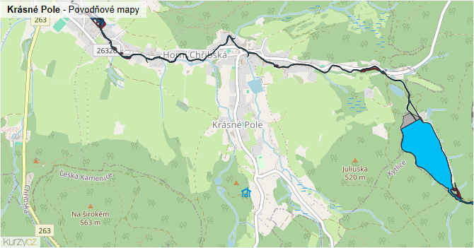 Krásné Pole - záplavové mapy stoleté vody