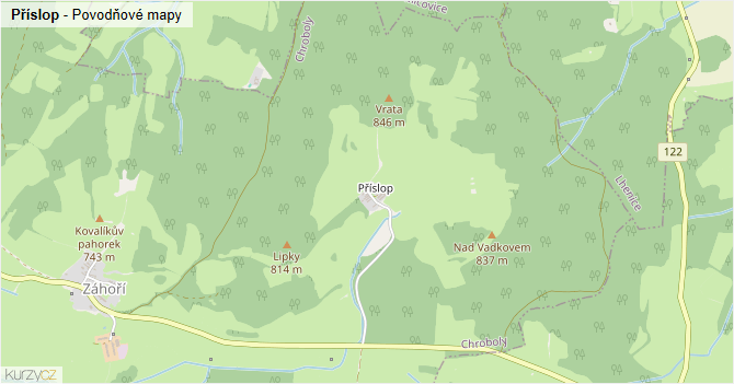 Příslop - záplavové mapy stoleté vody