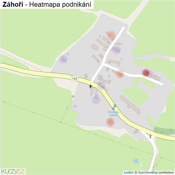 Mapa Záhoří - Firmy v části obce.